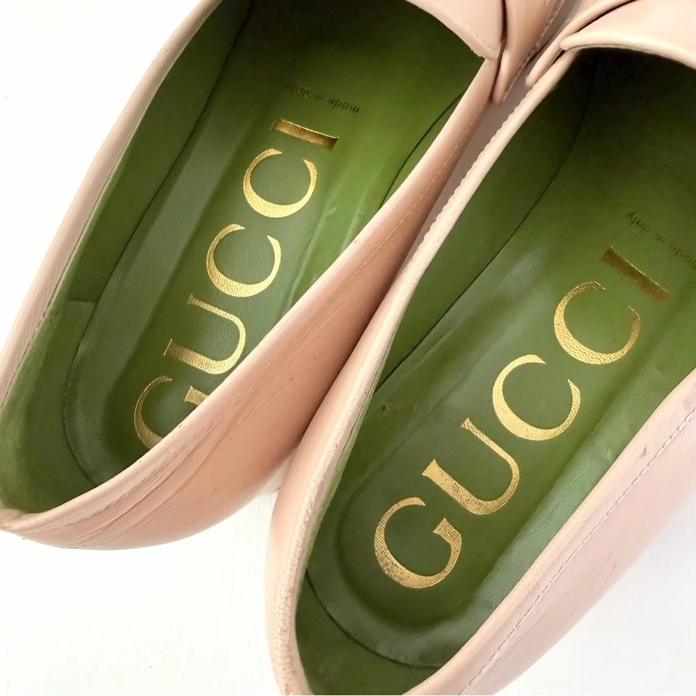 GUCCI || Houdan Blush Leather Horsebit Loafer Pumps Block Heel EU 40.5